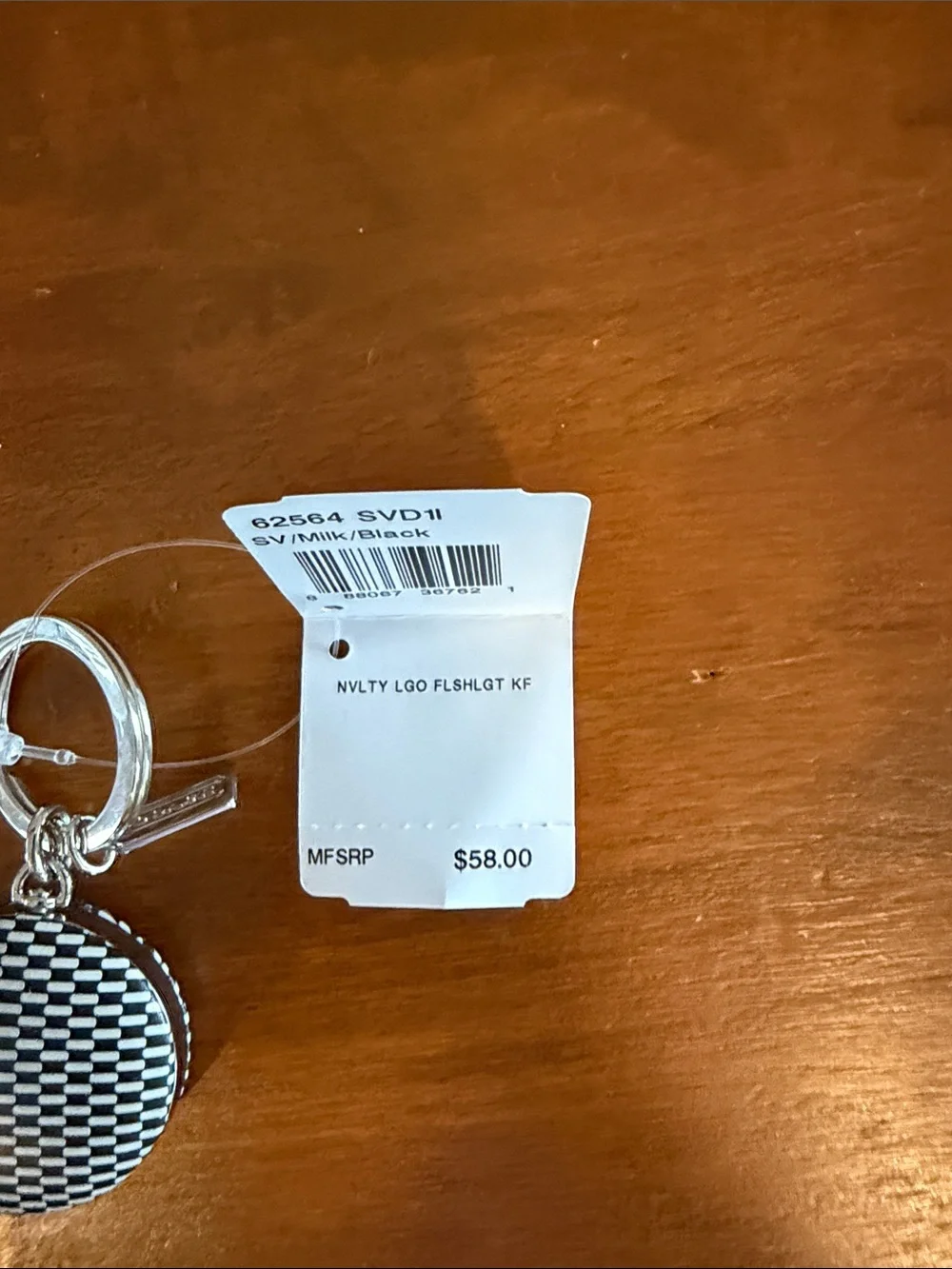 Coach Black & White Woven Logo Disc Keychain with Silver Charm